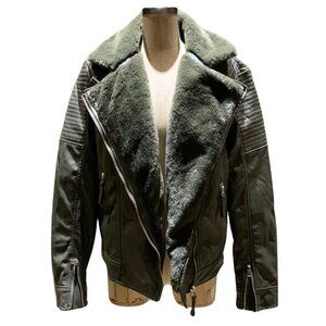 Vera Moda Vegan Leather Olive Motorcycle Jacket Womens Size Large